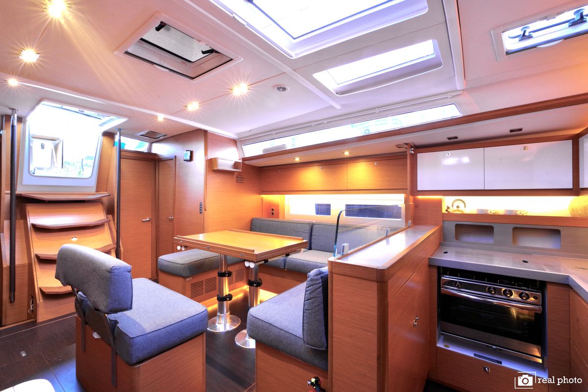 Salon of Thea, a Dufour 530 sailboat at Castellammare di Stabia, Italy