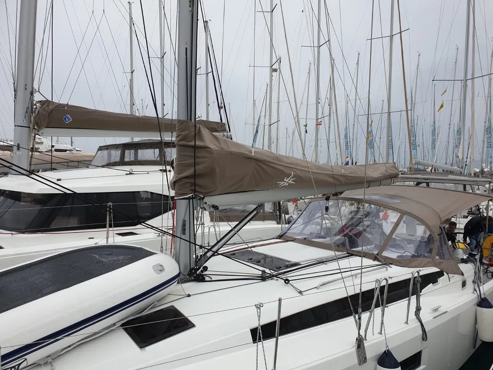 Exterior view of Jutisa, a Jeanneau Sun Odyssey 410 sailboat at Grad Pula, Croatia