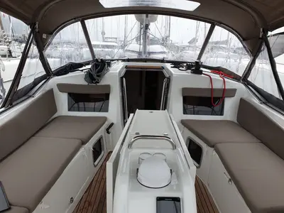 Deck of Jutisa, a Jeanneau Sun Odyssey 410 sailboat at Grad Pula, Croatia