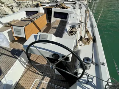 Cockpit of Egusa, a Dufour 470 sailboat at Cagliari, Italy