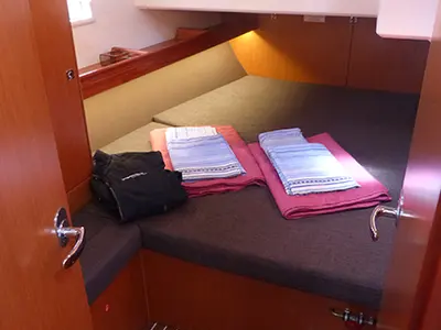 Cabin on Ti Tengo D'okkio, a Bavaria Cruiser 46 sailboat at Procida, Italy