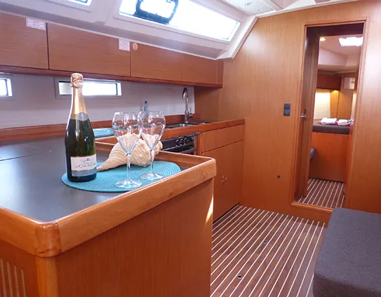 Galley of Ti Tengo D'okkio, a Bavaria Cruiser 46 sailboat at Procida, Italy