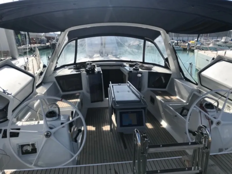 Cockpit of Alphard, a Beneteau Oceanis 45 sailboat at Rosignano Solvay, Italy