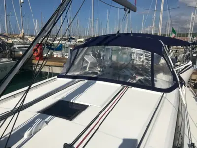 Deck of Alphard, a Beneteau Oceanis 45 sailboat at Rosignano Solvay, Italy