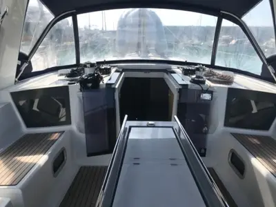 Cockpit of Alphard, a Beneteau Oceanis 45 sailboat at Rosignano Solvay, Italy