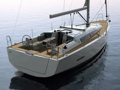 Exterior view of Martini, a Dufour 390 sailboat at Athens, Greece