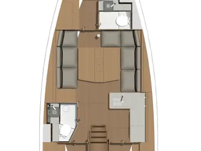 Floor plan of Martini, a Dufour 390 sailboat at Athens, Greece