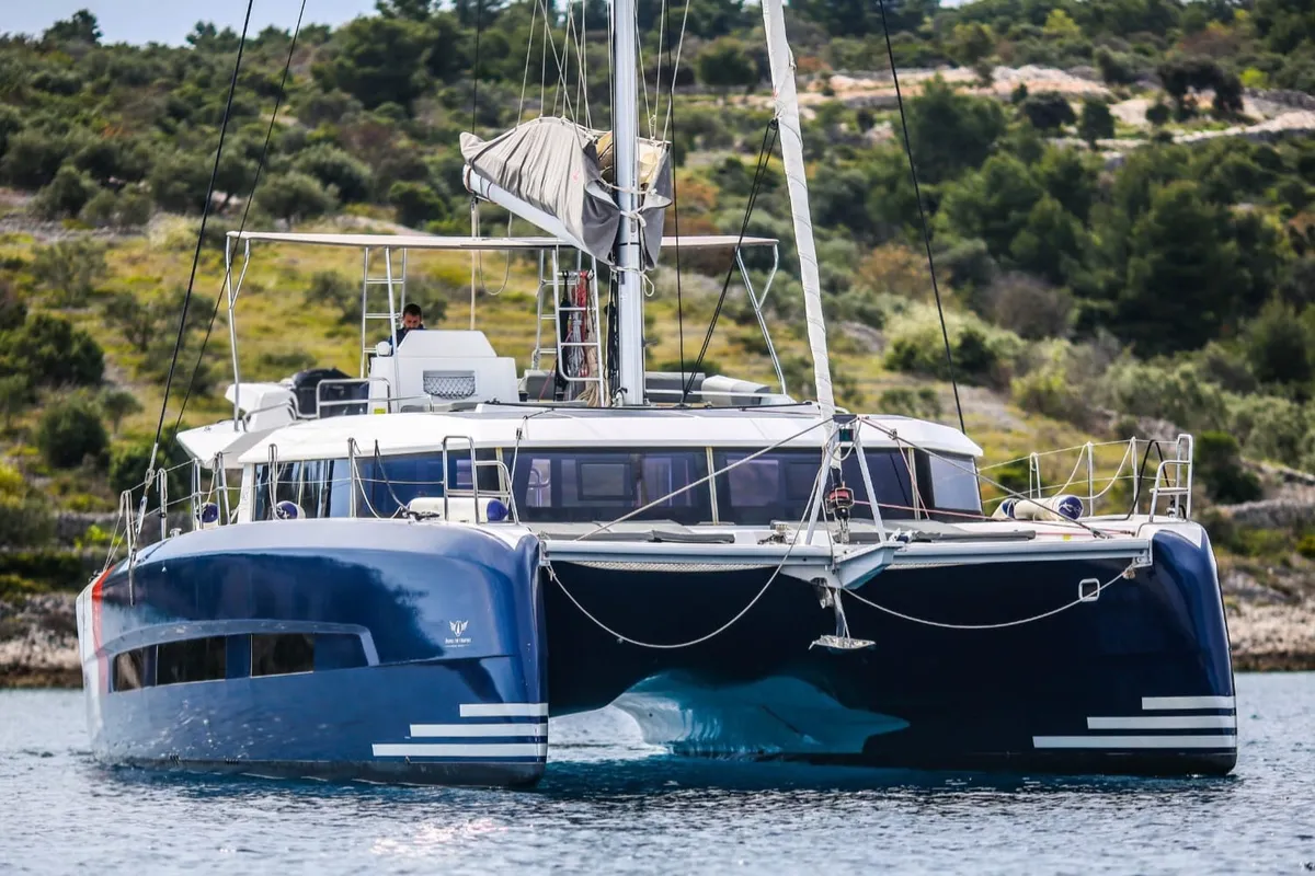 Exterior view of Roy, a Dufour 48 Catamaran catamaran at Primošten, Croatia