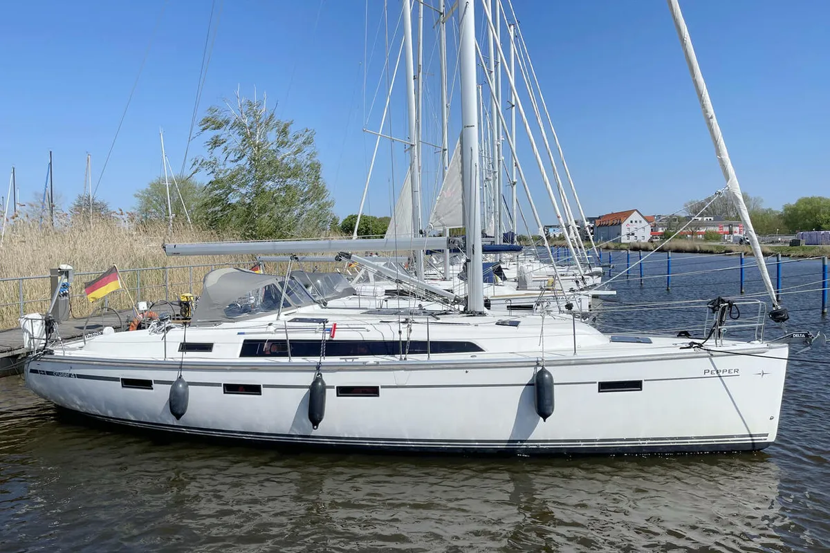 Exterior view of Pepper, a Bavaria Cruiser 41 sailboat at Barth, Germany
