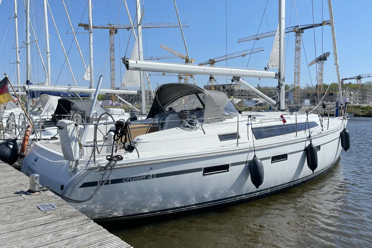Exterior view of Pepper, a Bavaria Cruiser 41 sailboat at Barth, Germany