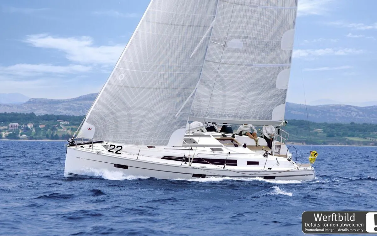 Exterior view of Pepper, a Bavaria Cruiser 41 sailboat at Barth, Germany