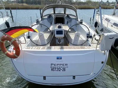 Cockpit of Pepper, a Bavaria Cruiser 41 sailboat at Barth, Germany