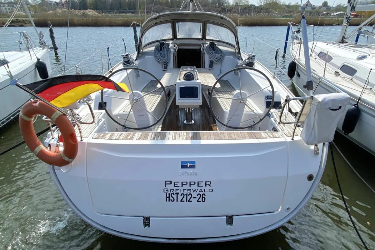 Cockpit of Pepper, a Bavaria Cruiser 41 sailboat at Barth, Germany