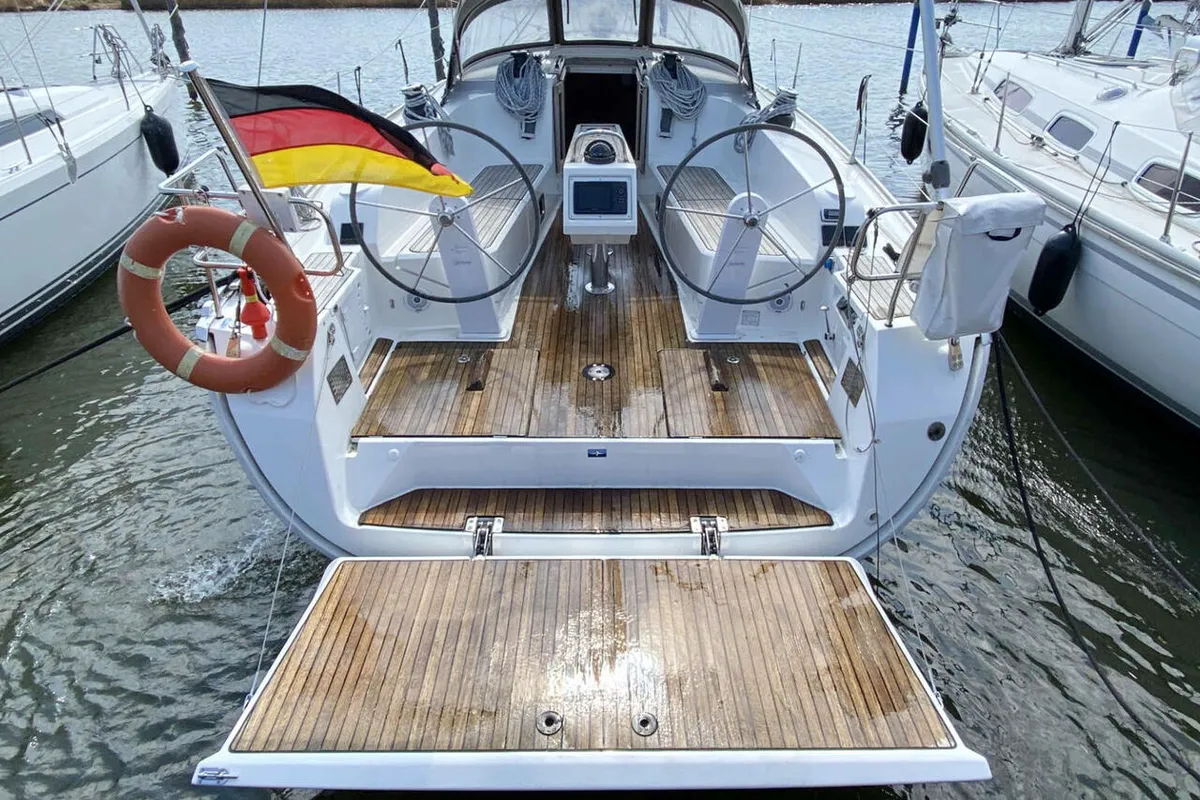 Cockpit of Pepper, a Bavaria Cruiser 41 sailboat at Barth, Germany