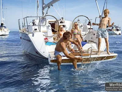 Deck of Pepper, a Bavaria Cruiser 41 sailboat at Barth, Germany
