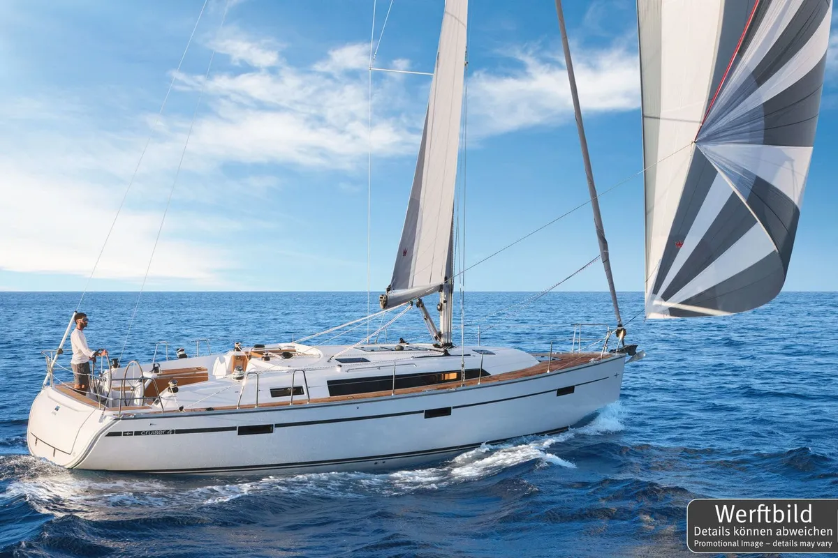 Exterior view of Aquila, a Bavaria Cruiser 41 sailboat at Heiligenhafen, Germany