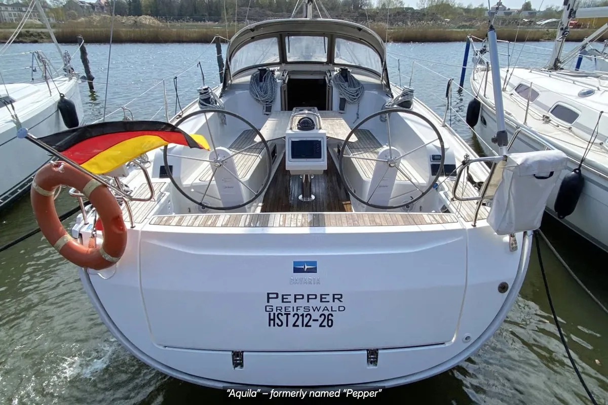 Cockpit of Aquila, a Bavaria Cruiser 41 sailboat at Heiligenhafen, Germany