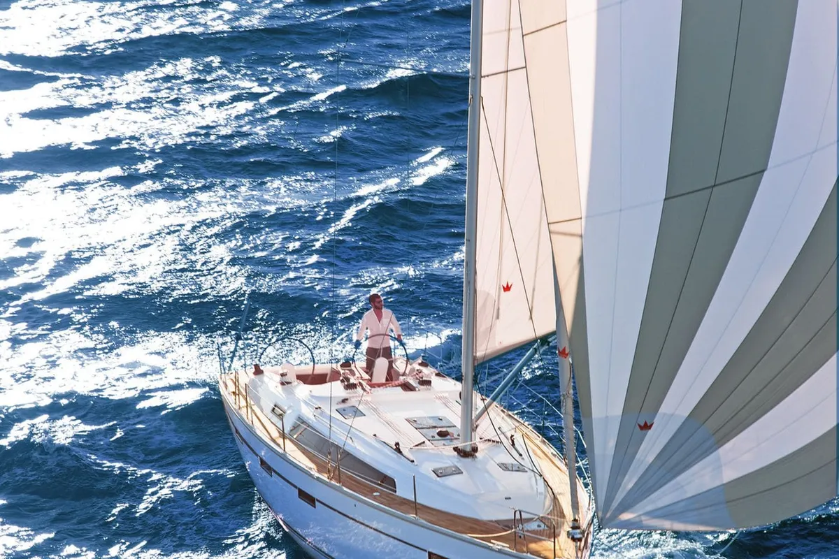 Exterior view of Aquila, a Bavaria Cruiser 41 sailboat at Heiligenhafen, Germany