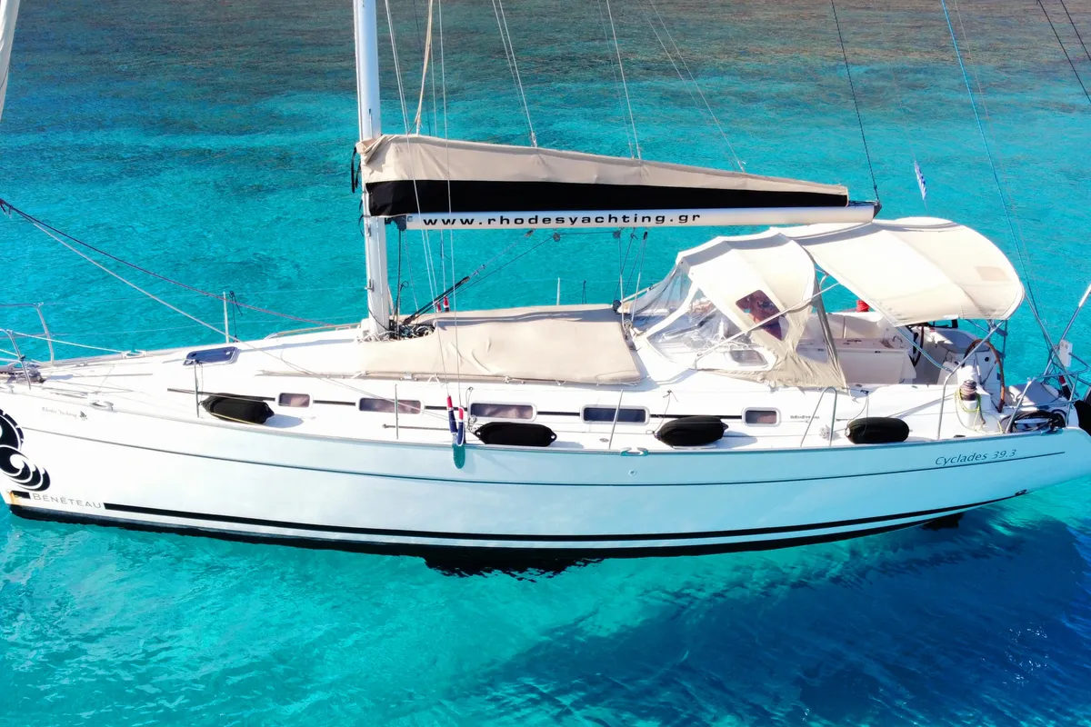 Exterior view of Rhodes Yachting, a Beneteau Cyclades 39.3 sailboat at Municipal Unit of Rhodes, Greece