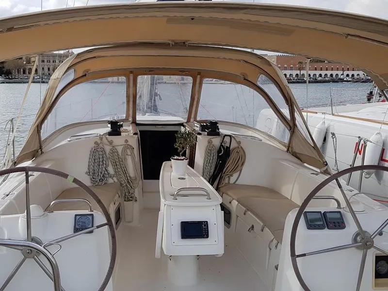Cockpit of Rhodes Yachting, a Beneteau Cyclades 39.3 sailboat at Municipal Unit of Rhodes, Greece