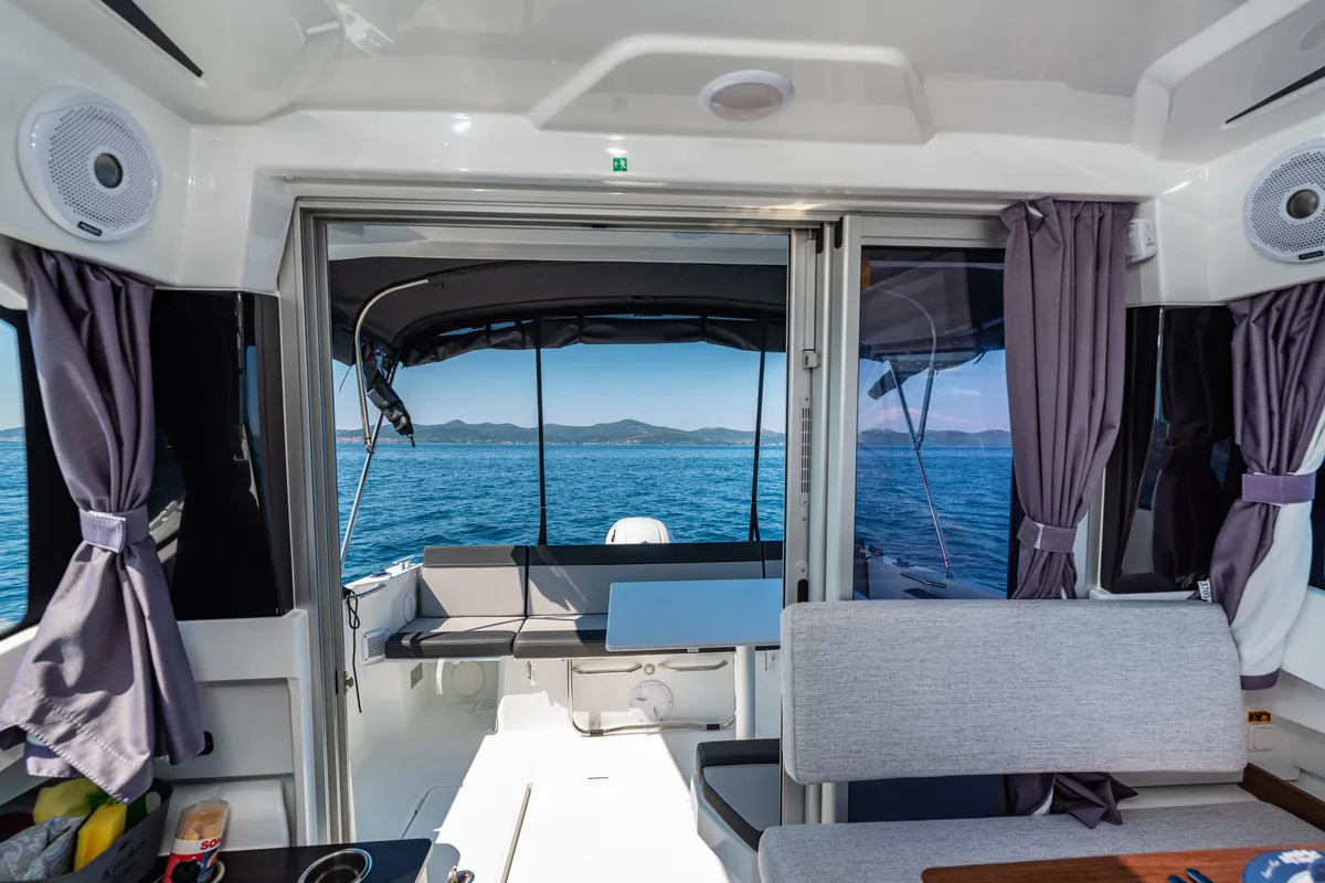 Salon of Klapa, a Jeanneau Merry Fisher 795 motorboat at Municipality of Novigrad, Croatia
