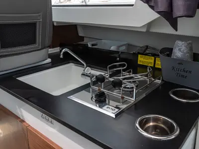 Galley of Klapa, a Jeanneau Merry Fisher 795 motorboat at Municipality of Novigrad, Croatia