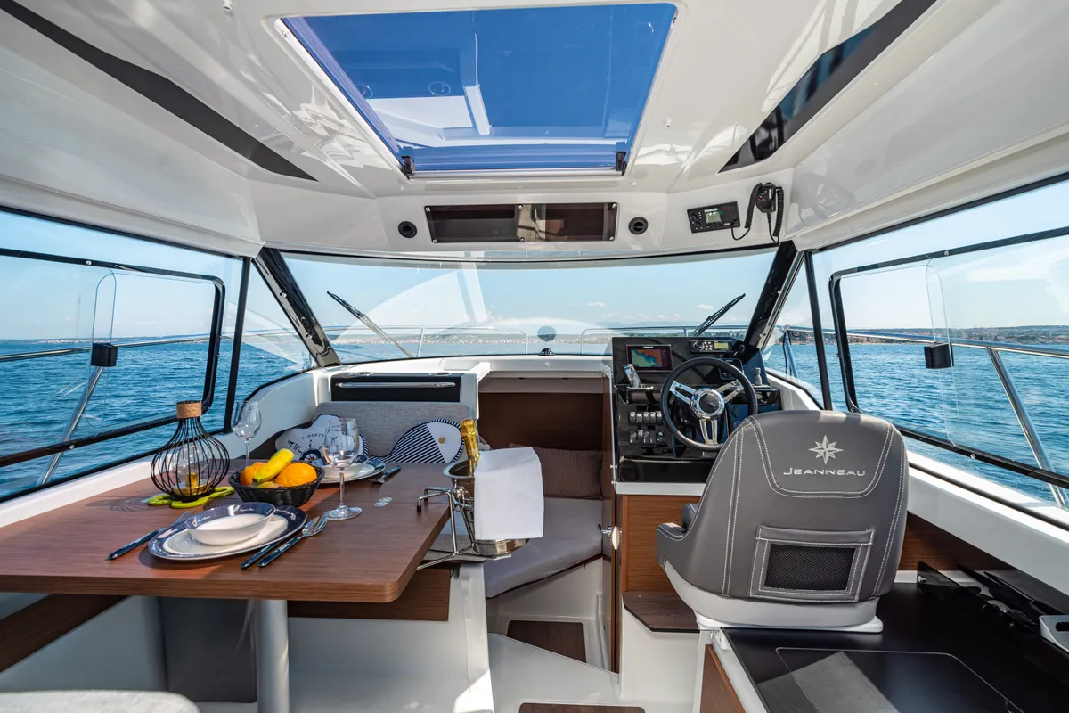 Salon of Klapa, a Jeanneau Merry Fisher 795 motorboat at Municipality of Novigrad, Croatia