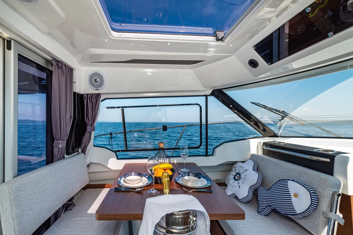 Salon of Klapa, a Jeanneau Merry Fisher 795 motorboat at Municipality of Novigrad, Croatia