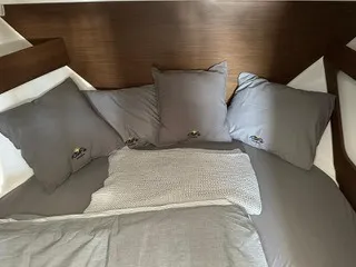 Cabin on Klapa, a Jeanneau Merry Fisher 795 motorboat at Municipality of Novigrad, Croatia