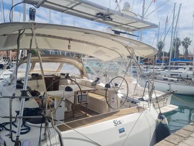 Cockpit of Six, a Bavaria Cruiser 51 sailboat at Tonnarella, Italy