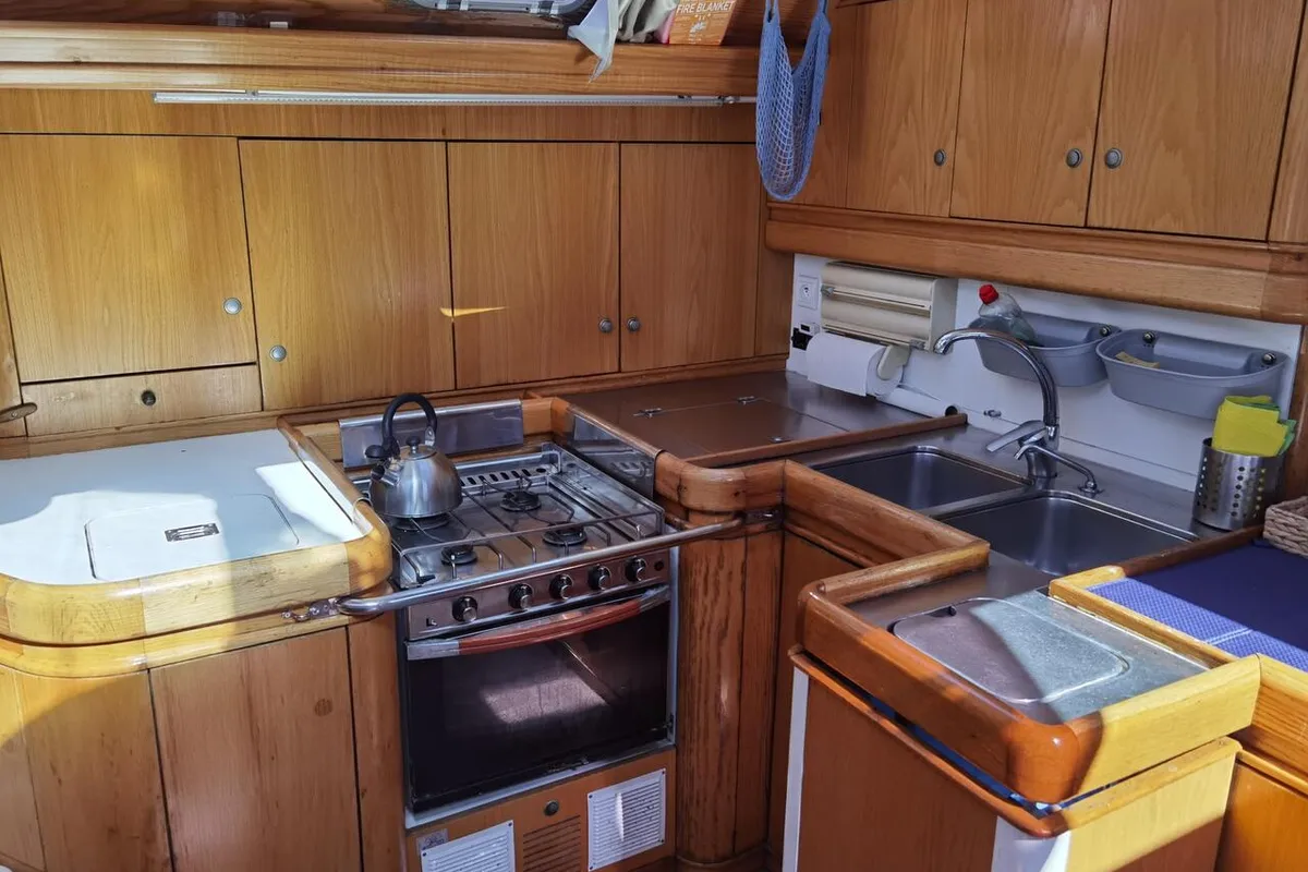 Galley of Sargantal Zulu, a Alubat Yachts Cigale 16 sailboat at Port d'Andratx, Spain