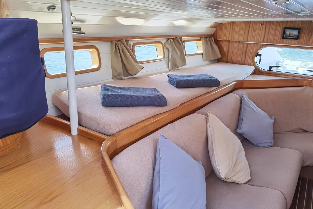 Cabin on Sargantal Zulu, a Alubat Yachts Cigale 16 sailboat at Port d'Andratx, Spain
