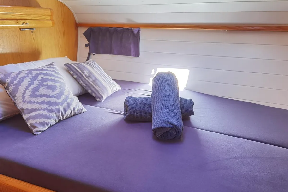 Cabin on Sargantal Zulu, a Alubat Yachts Cigale 16 sailboat at Port d'Andratx, Spain