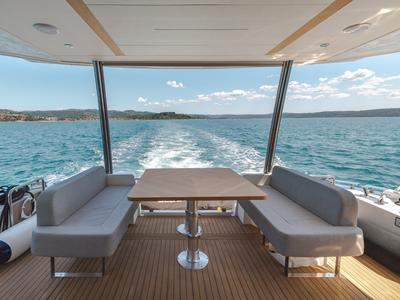 Cockpit of Seven Seas, a Greenline 58 Fly motor yacht at Pirovac, Croatia