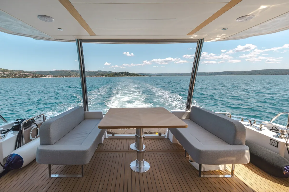Cockpit of Seven Seas, a Greenline 58 Fly motor yacht at Pirovac, Croatia