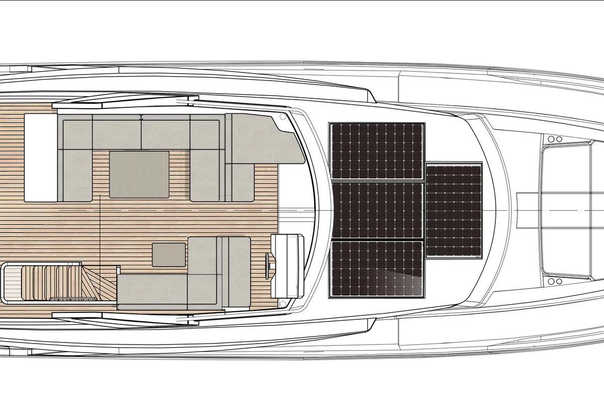 Deck of Seven Seas, a Greenline 58 Fly motor yacht at Pirovac, Croatia