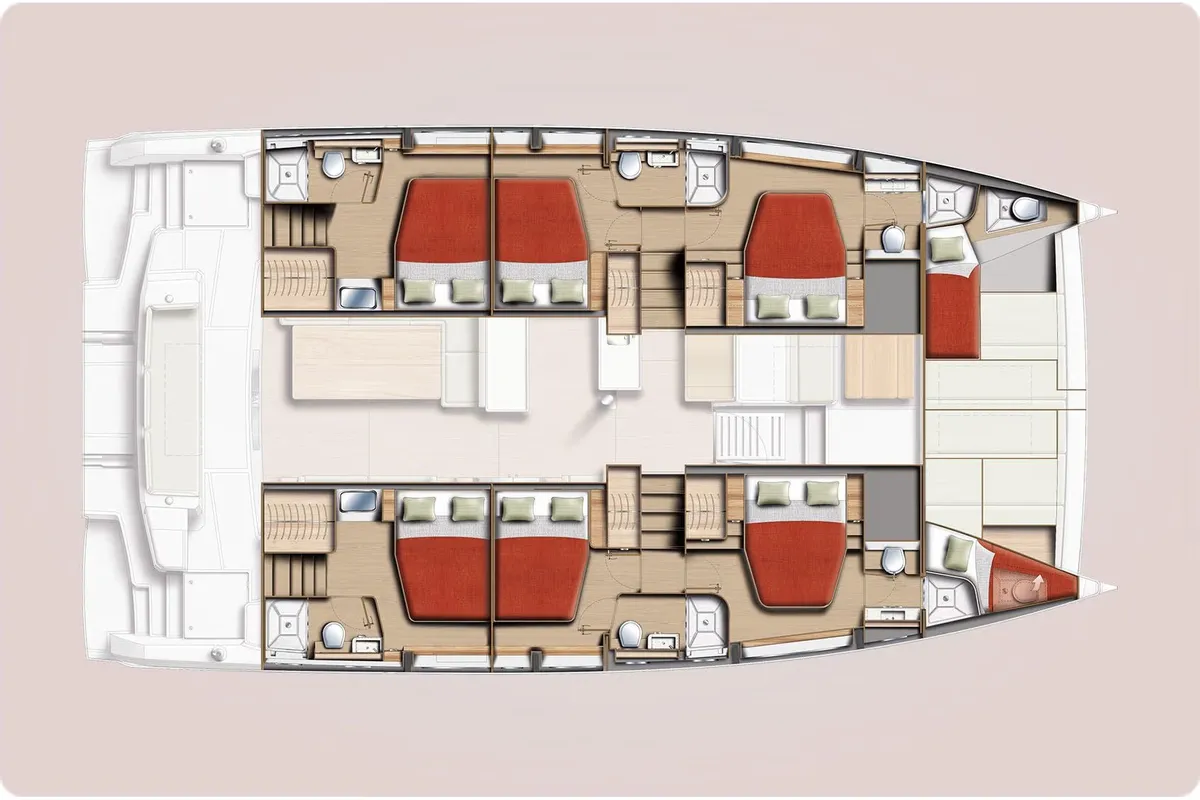Floor plan of TBA, a Bali 5.2 catamaran at Municipal Unit of Lefkada, Greece