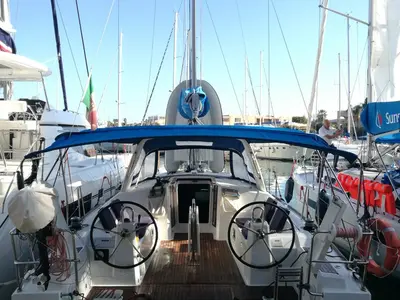 Cockpit of Ariele, a Beneteau Oceanis 38.1 sailboat at Tonnarella, Italy