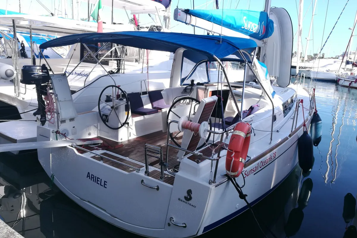 Exterior view of Ariele, a Beneteau Oceanis 38.1 sailboat at Tonnarella, Italy
