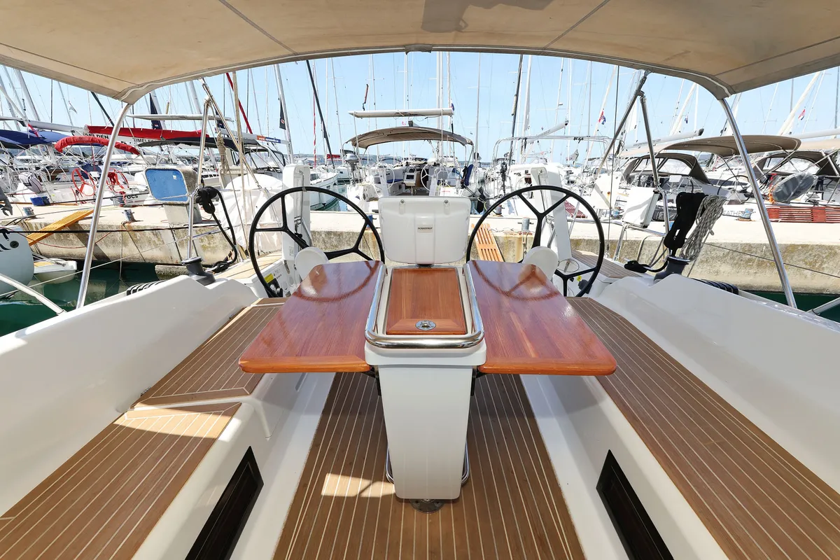 Cockpit of Brukus, a Hanse 388 sailboat at Grad Biograd na Moru, Croatia