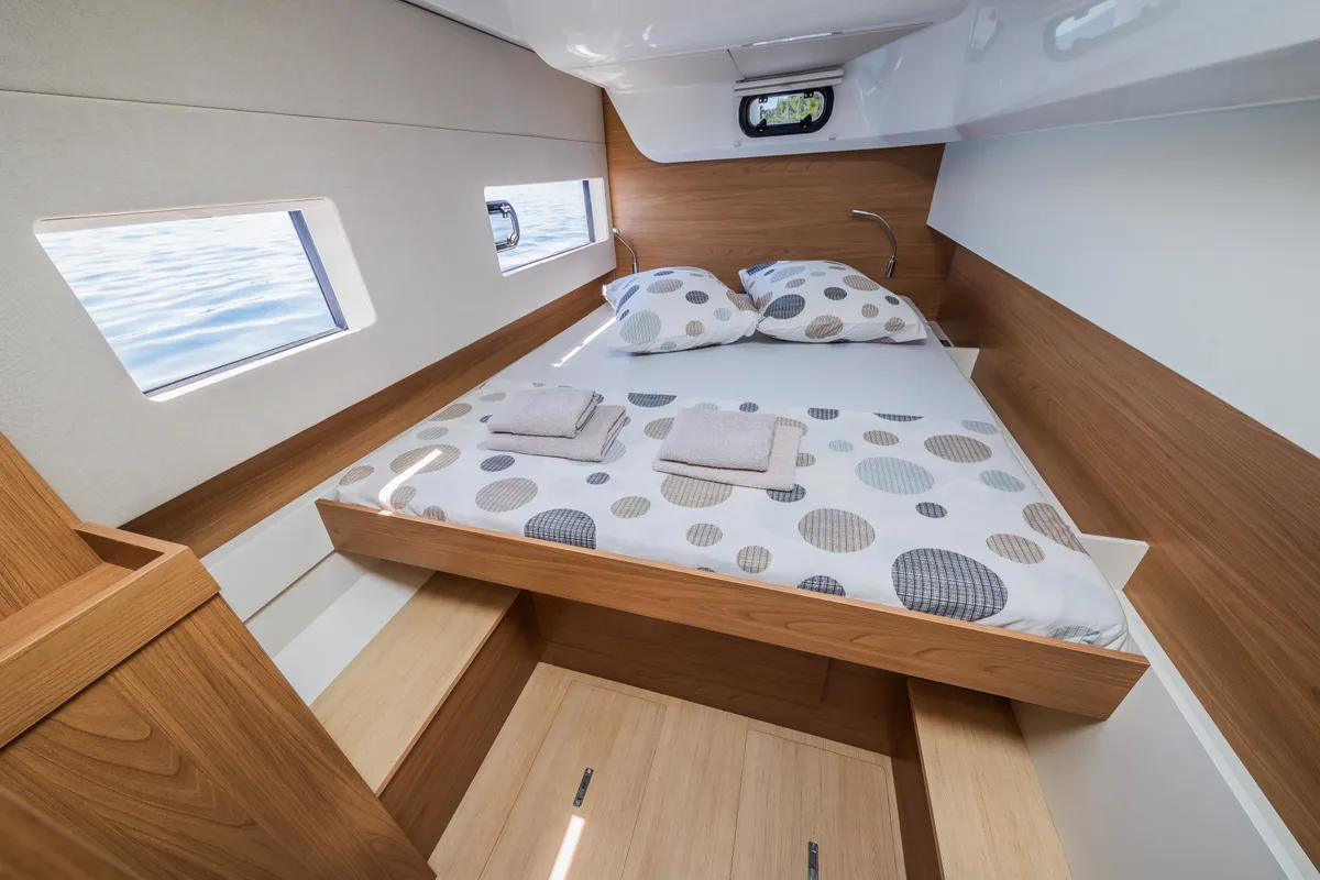 Cabin on Gaja, a Bali Catsmart OW catamaran at Grad Šibenik, Croatia
