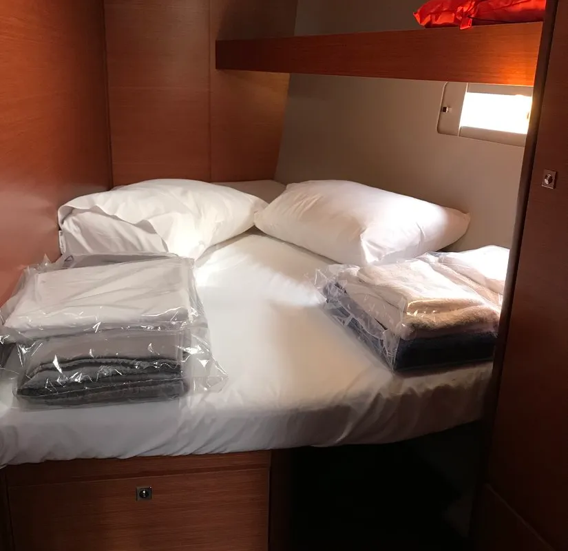 Cabin on Elsa, a Dufour 460 GL sailboat at Kontokali, Greece