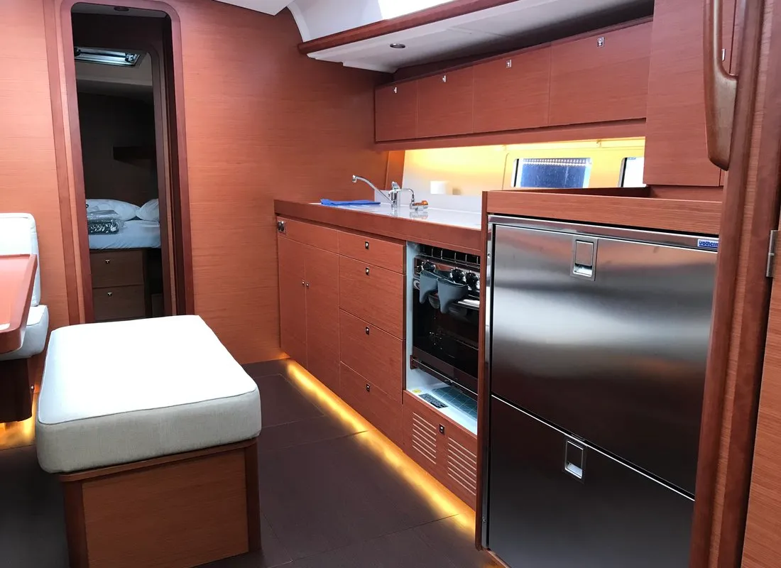 Galley of Elsa, a Dufour 460 GL sailboat at Kontokali, Greece