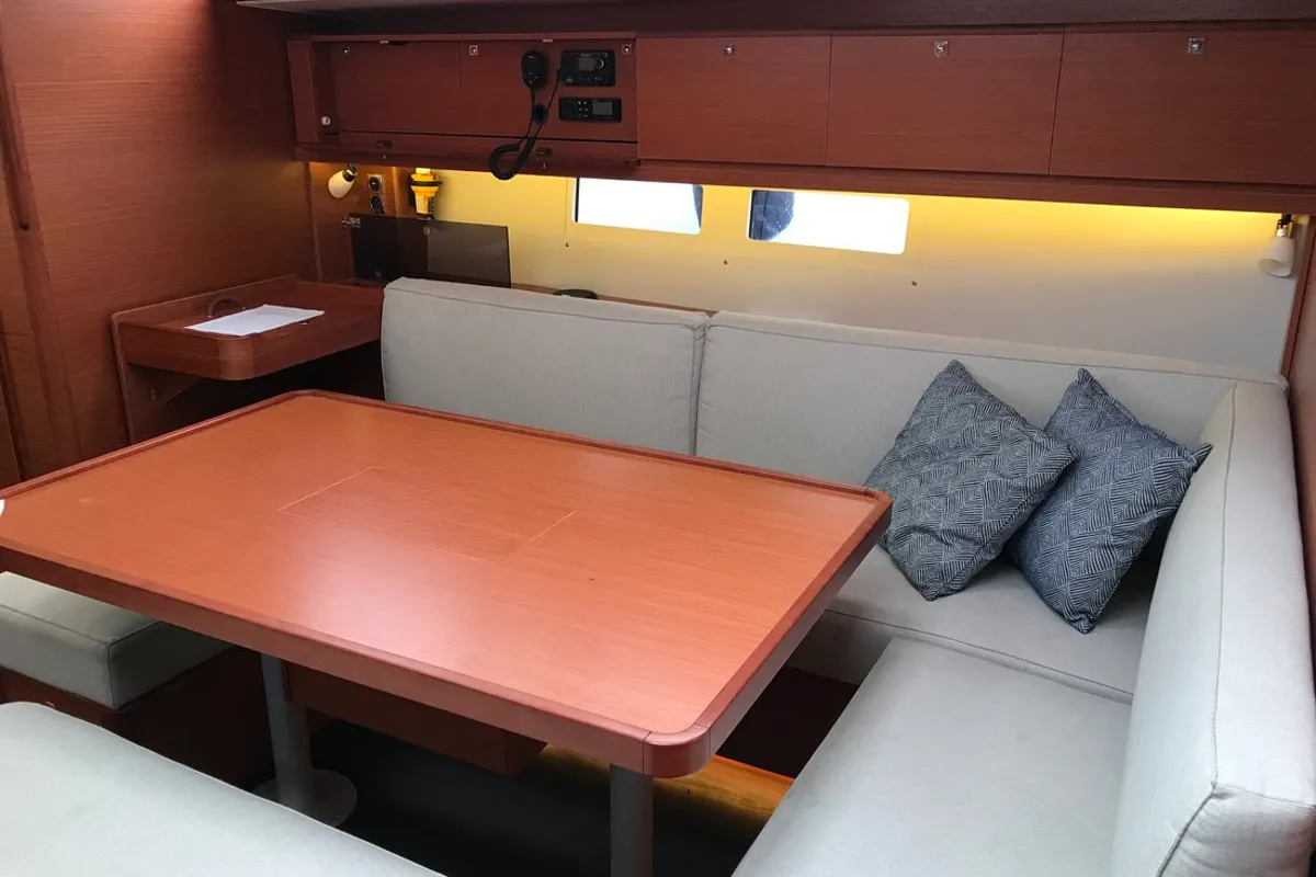 Salon of Elsa, a Dufour 460 GL sailboat at Kontokali, Greece