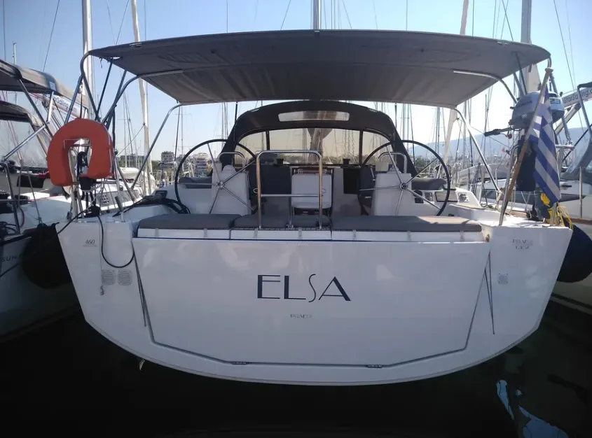 Exterior view of Elsa, a Dufour 460 GL sailboat at Kontokali, Greece