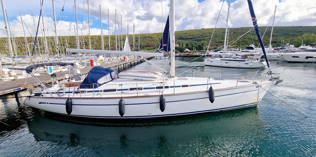 Exterior view of Gin, a Bavaria 44 sailboat at Punat, Croatia