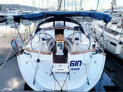 Cockpit of Gin, a Bavaria 44 sailboat at Punat, Croatia