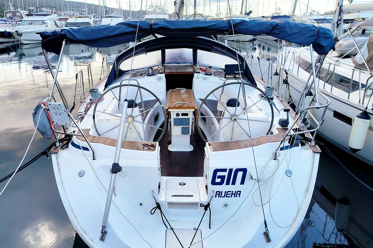 Cockpit of Gin, a Bavaria 44 sailboat at Punat, Croatia
