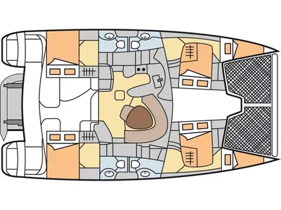 Floor plan of Emocean, a Leopard 4300 catamaran at Fethiye, Turkey