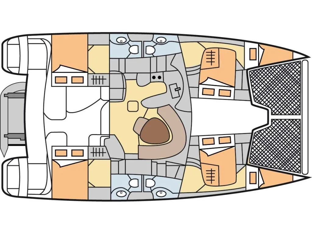 Floor plan of Emocean, a Leopard 4300 catamaran at Fethiye, Turkey